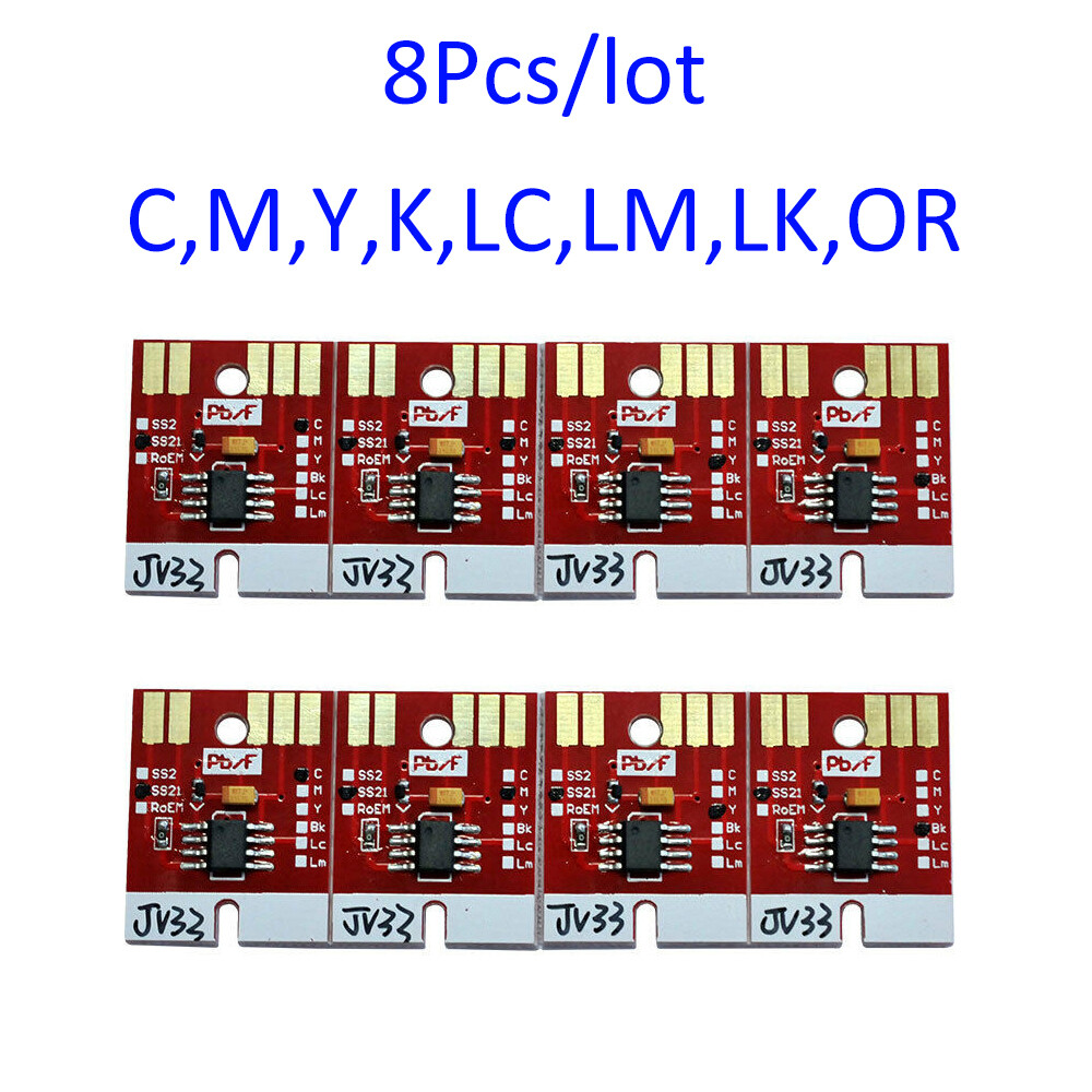 8Pcs Chip Permanent for Mimaki JV33 CJV30 JV5 SS21 Cartridge C/M/Y/K/LC/LM/LK/OR