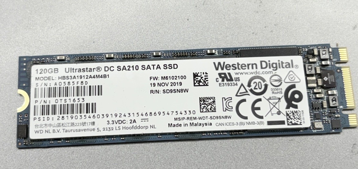 Western Digital 0TS1653 120GB DC SA210 SATA SSD HBS3A1912A4M4B1