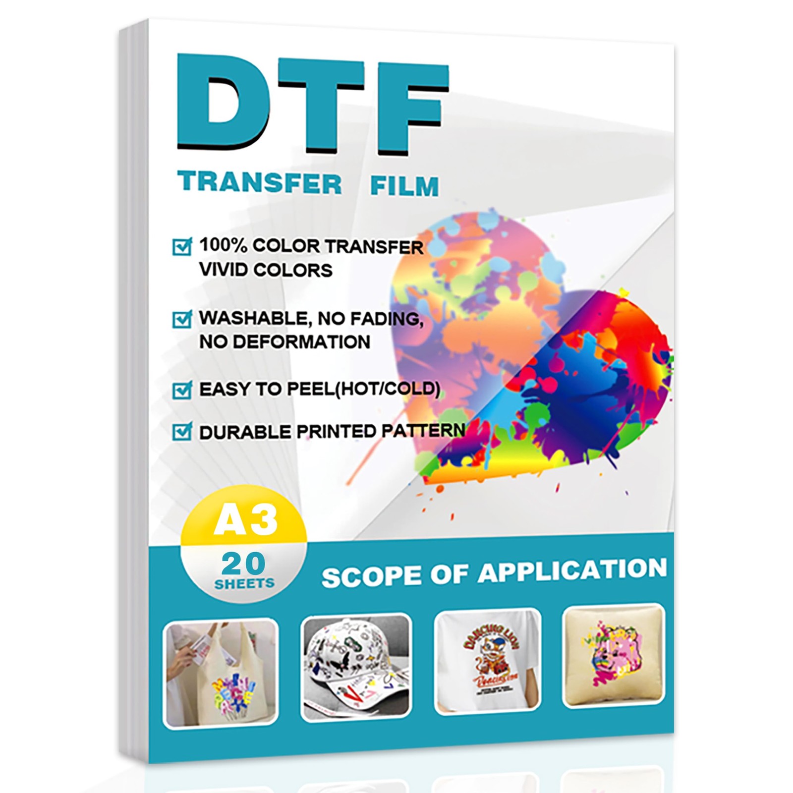 20 Sheets A3 DTF Transfer Film 11.7x16.5 Double Sided Matte Cold/Hot Peel