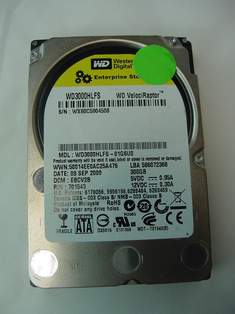 300GB WESTERN DIGITAL WD VELOCIRAPTOR SATA LAPTOP 2.5" HARD DRIVE WD3000HLFS