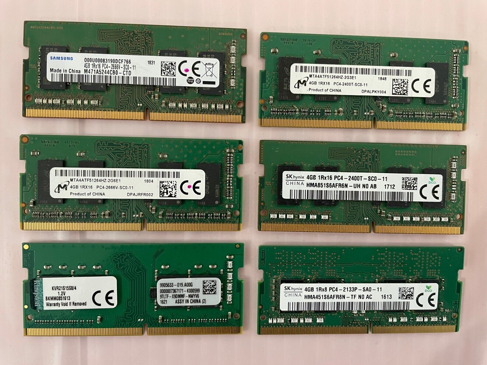 Lot of 6,   4GB PC4 DDR4 Laptop Memory / RAM SO-DIMM (6 x 4GB Total 24GB)
