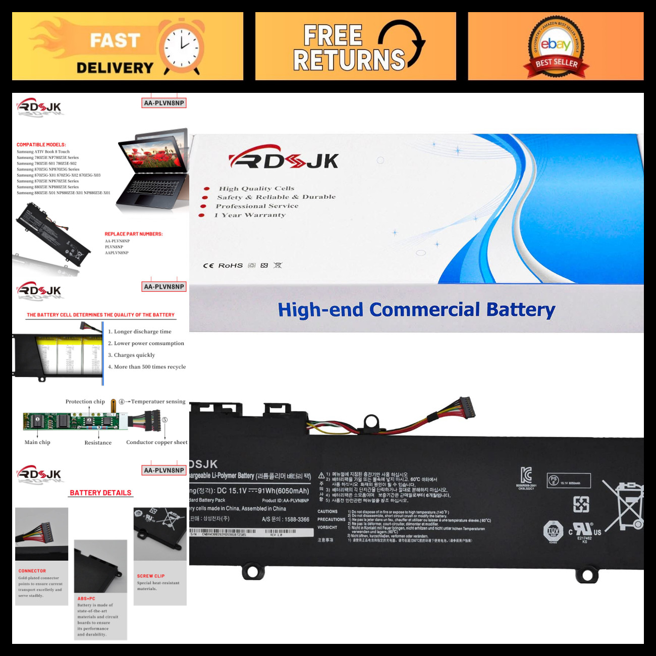 High-Capacity Laptop Battery for Samsung ATIV Book 8 15.1V 91Wh NP Series