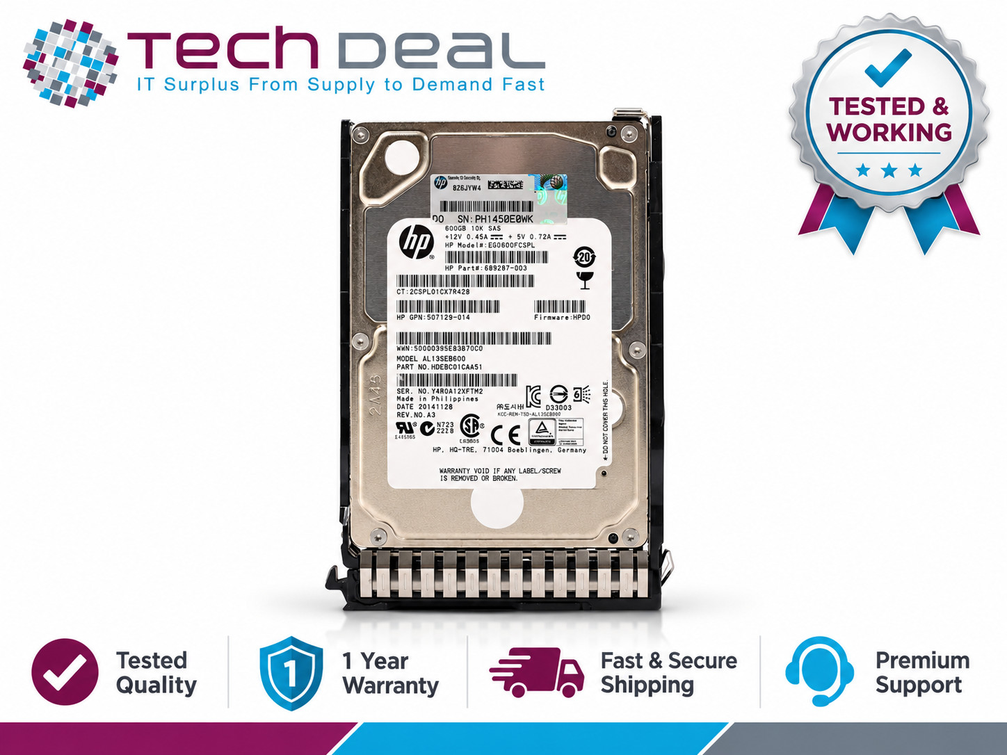 HP EG0600FCSPL 600GB 2.5" SAS 6Gb/s 10K RPM Hard Drive 507129-014 Tested