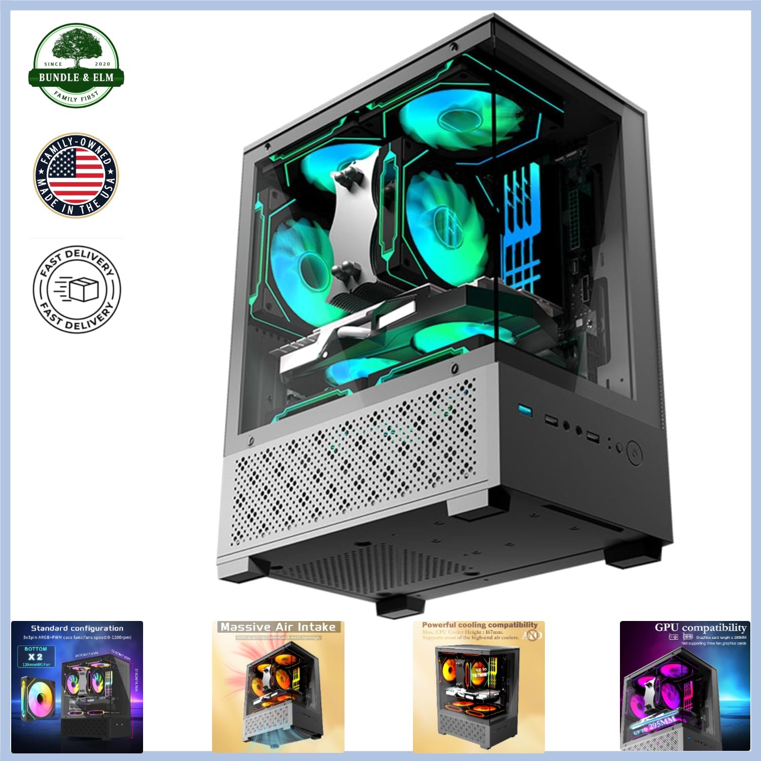 Gaming Tower Case for Micro ATX and Mini ITX with Panoramic Glass Design
