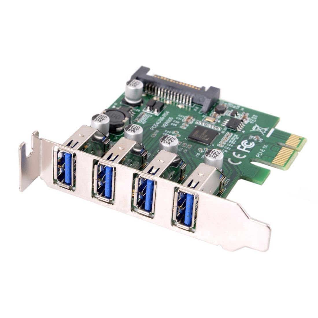 4 Port PCI-1X to 4 USB 3.0 HUB PCI Express Expansion Card Adapter with 80/120...
