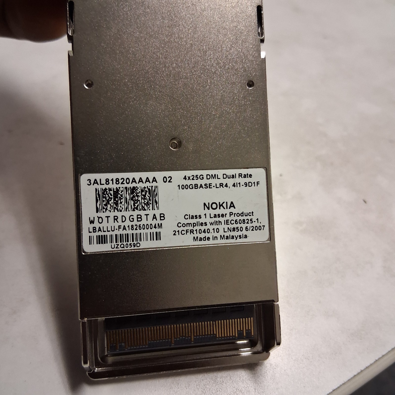 3AL81820AA, ALCATEL-LUCENT / NOKIA 1800 SERIES CFP2 100G BASE-LR4 (4X25G) DUAL R