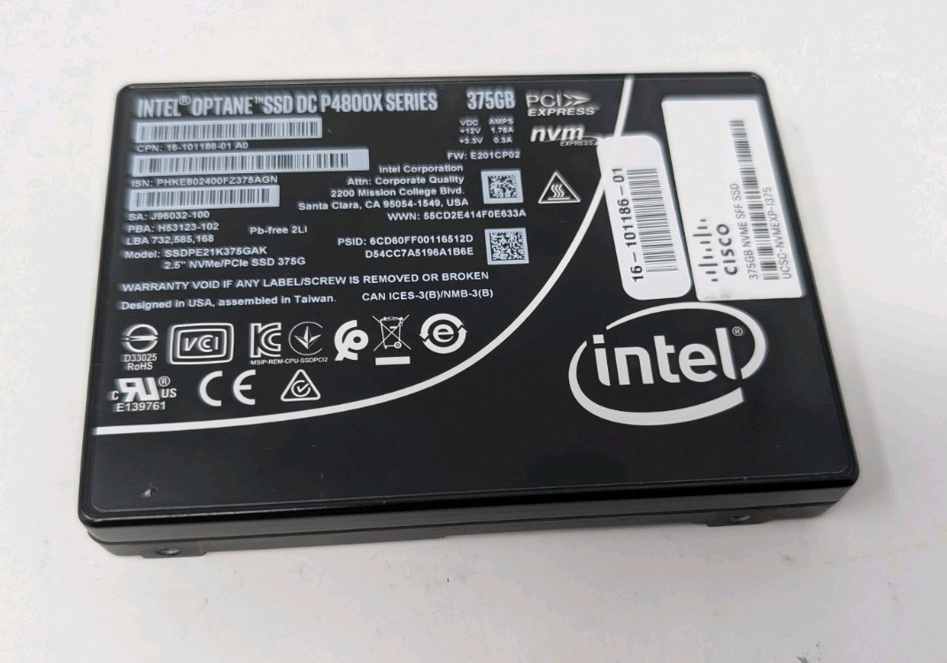 Intel Optane DC P4800X 375GB U.2 NVMe SSD Cisco UCSC-NVMEXP-I375 0% Wear