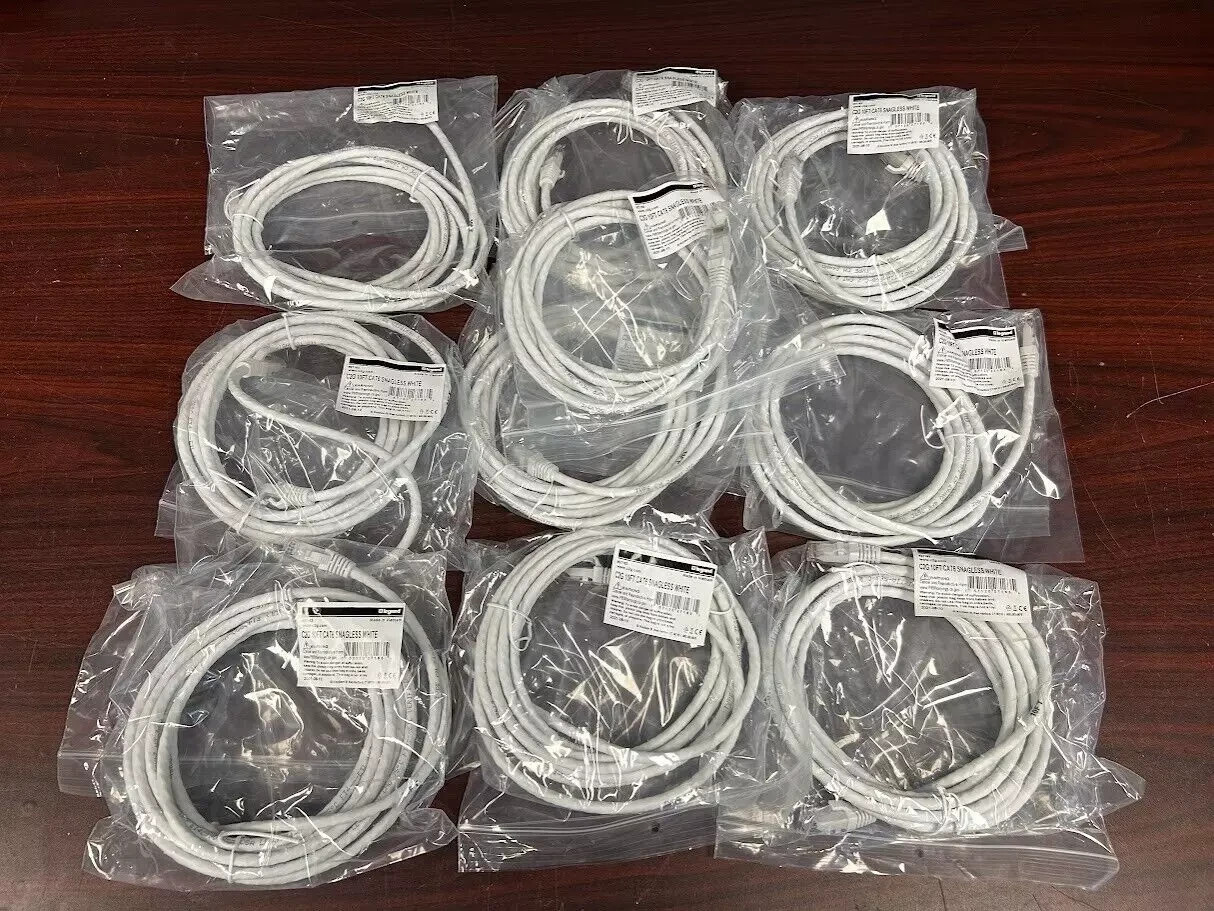 LOT OF 10) NEW SEALED C2G 10FT CAT6 Snagless Ethernet Cable SHIELDED-White #95