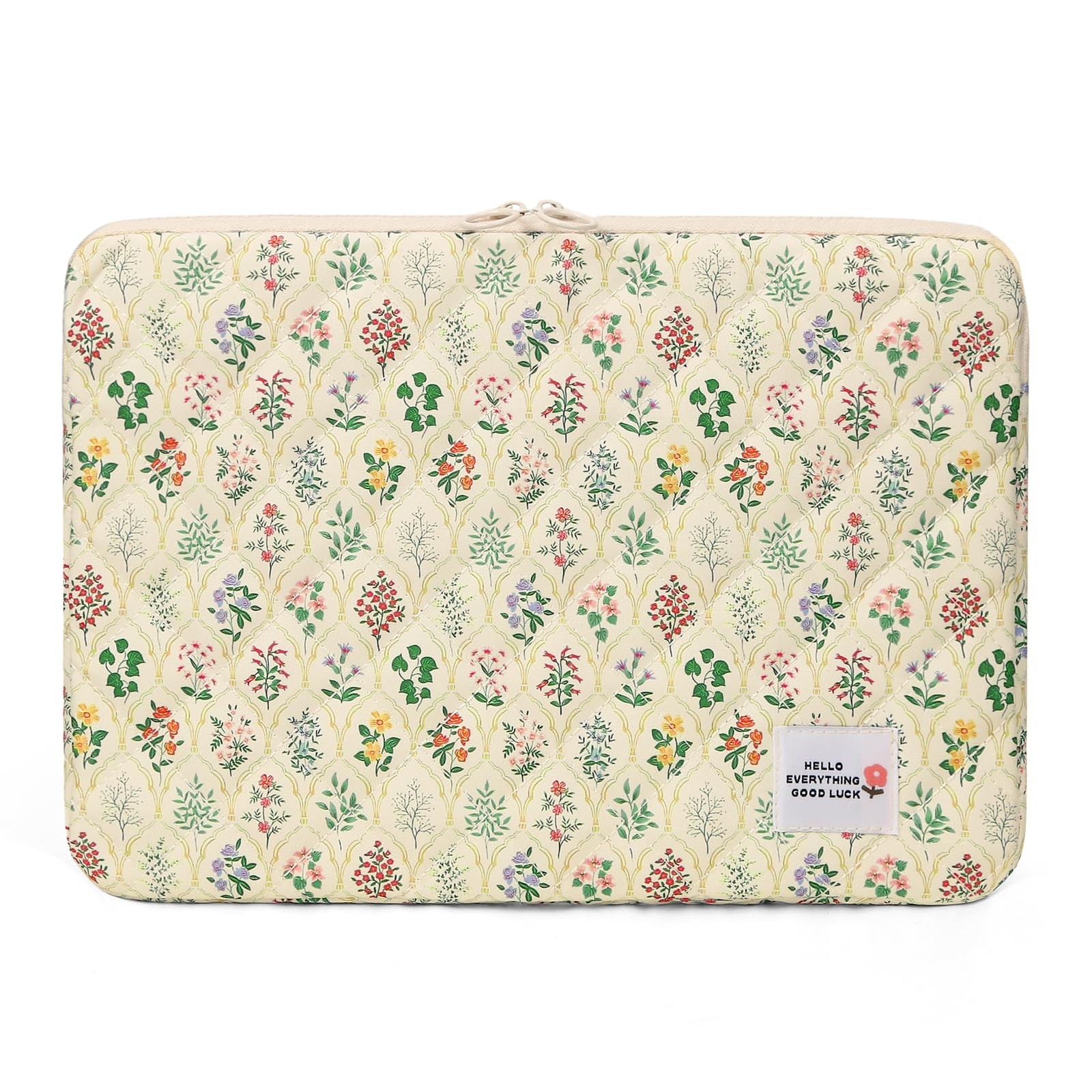 Puffy Laptop Sleeve Case Cute Computer Bag, 14 Inch Flower Printed Quilted La...