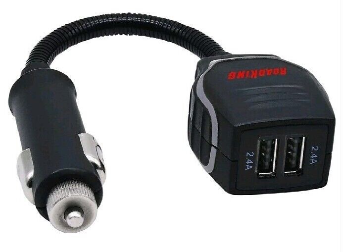 RoadKing RK01701 Dual USB Car Charger 4.8-amp Output 12V/DC Extension Boom Plug