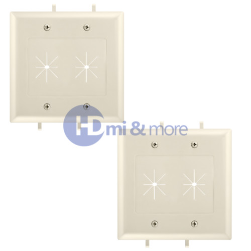 2x Wall Plate With Flexible Opening Cable Plate 2 Gang Lite Almond
