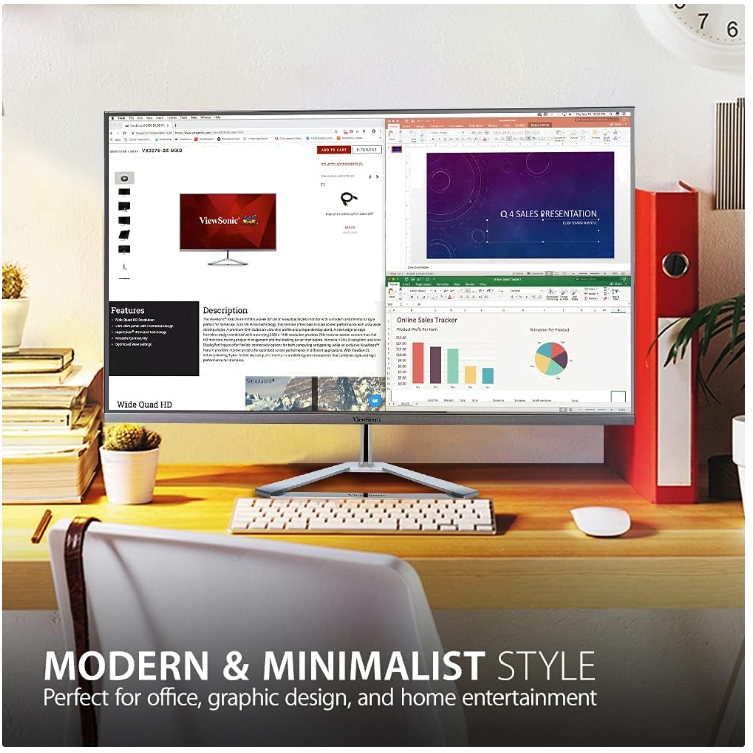 Widescreen Monitor 32", 1440p QHD, Ultra-Thin Bezels