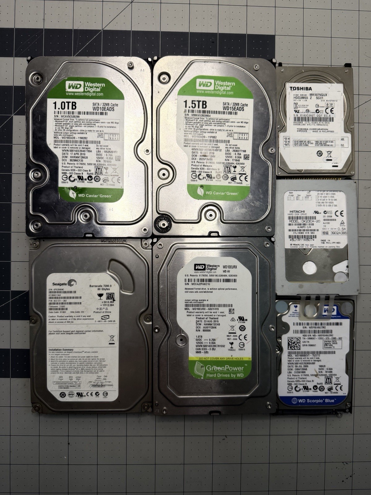 Job Lot of 7 Internal Hard Drives (HDD) - Western Digital, Seagate, Toshiba …