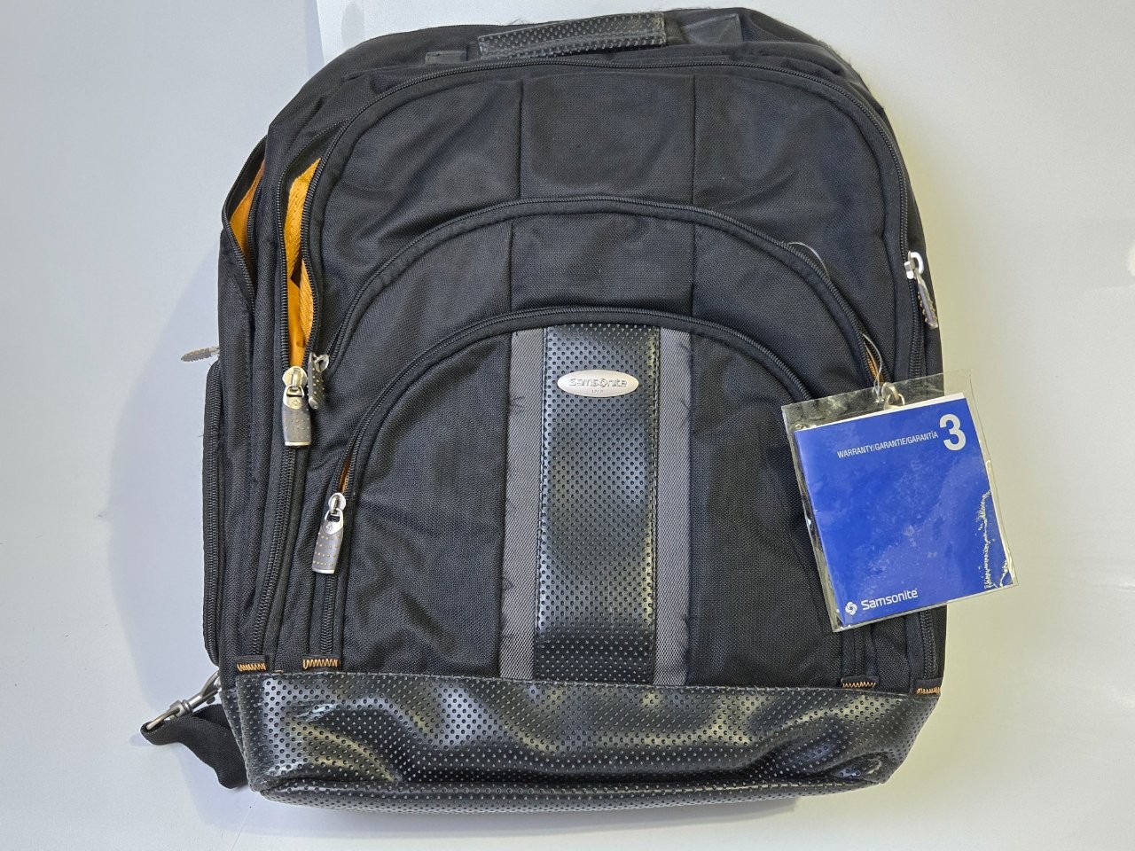 Samsonite Laptop Backpack Nylon Black Perforated Gray Stripe Yellow Accent