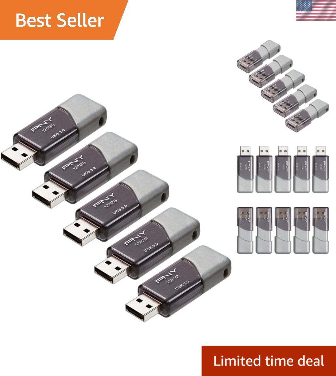 Compact and Durable 128GB Turbo USB 3.0 Flash Drive 5-Pack for Portable Storage
