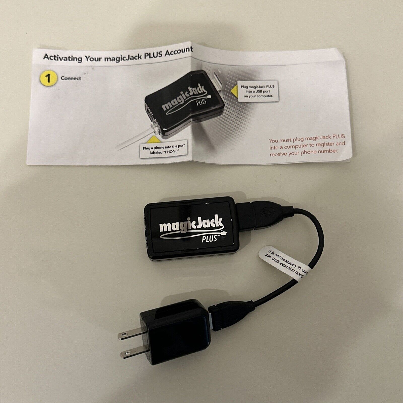 MagicJack Go K1103 Unit With Telephone/AC Adapter Calling Phone Service Device