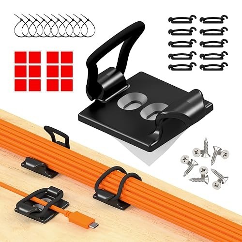 10 Pack Adjustable Elastic Cable Clips Wire Holder Cord Organizer Black Plastic
