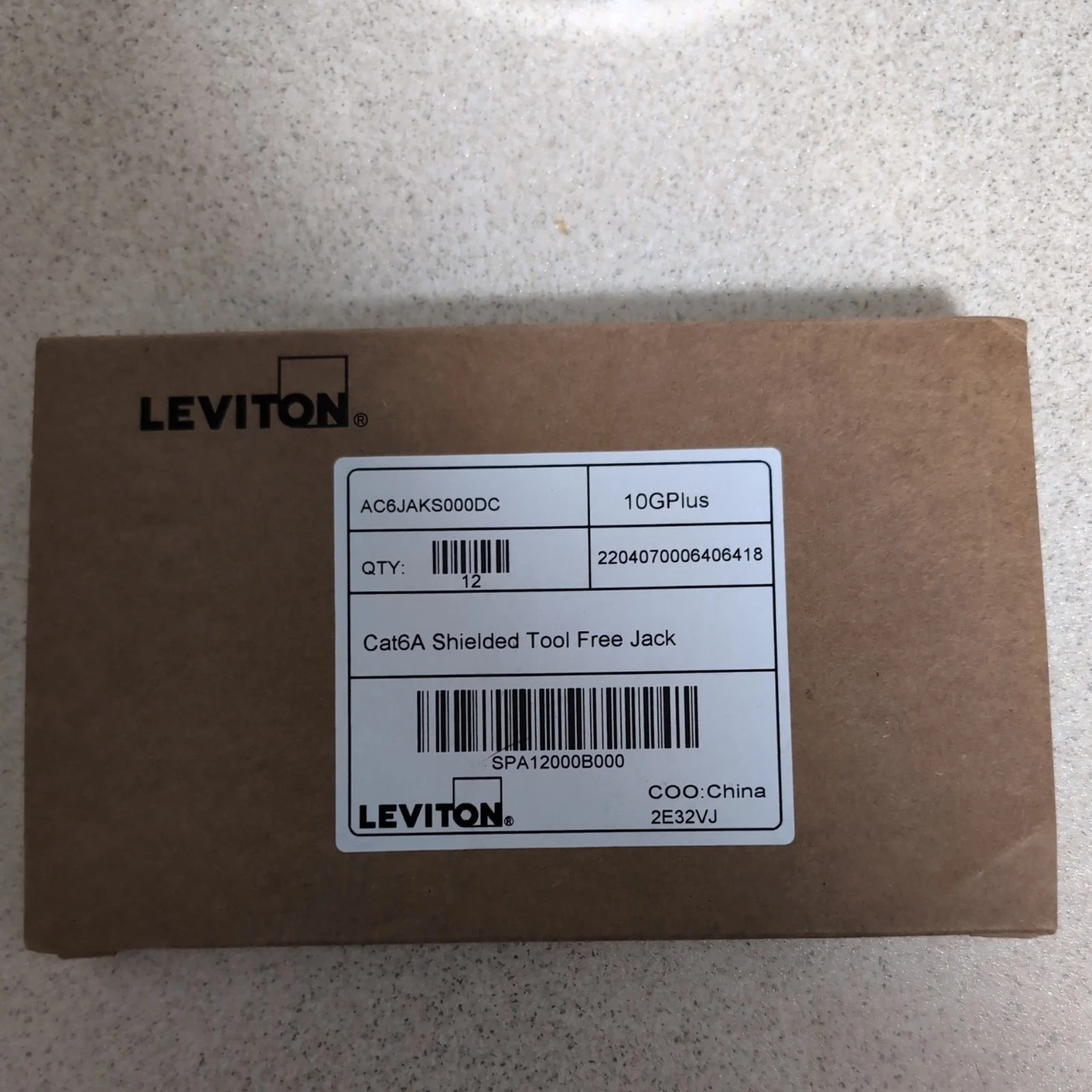 Leviton Cat 6A 10Gps Shielded Tool Free Jack Pack of 12 Pcs -AC6JAKS000DC