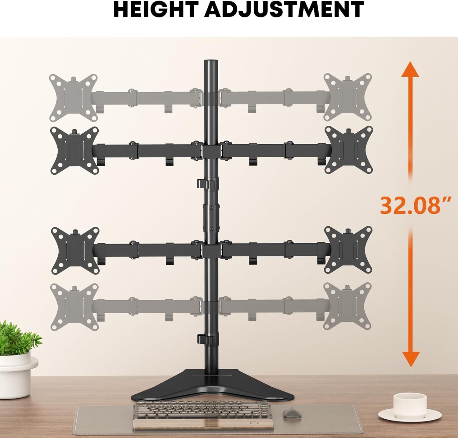 PUTORSEN Quad Monitor Stand, 4 Monitor Mount for 13-32" Screens, Fully Adjustabl