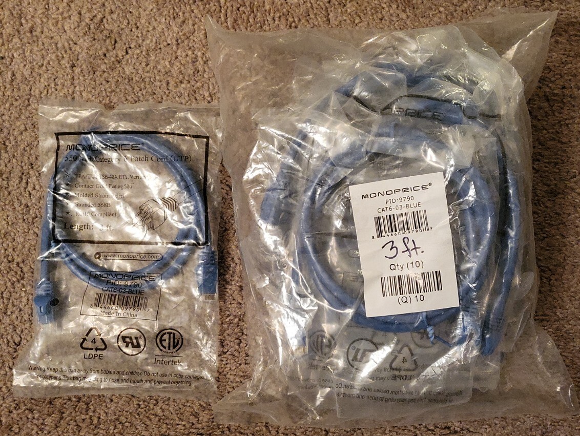 Monoprice 3 ft 550MHz Category cat 6 Ethernet Network Patch Cable Blue UTP 11 pc