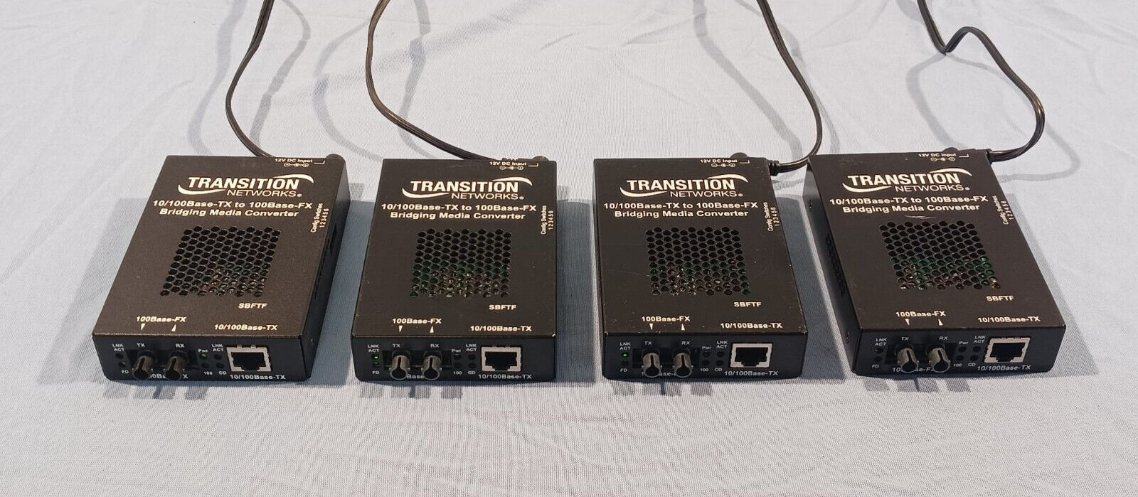 QTY 4 - Transition Networks 10/100Base-TX to 100Base-FX Bridging Media Converter