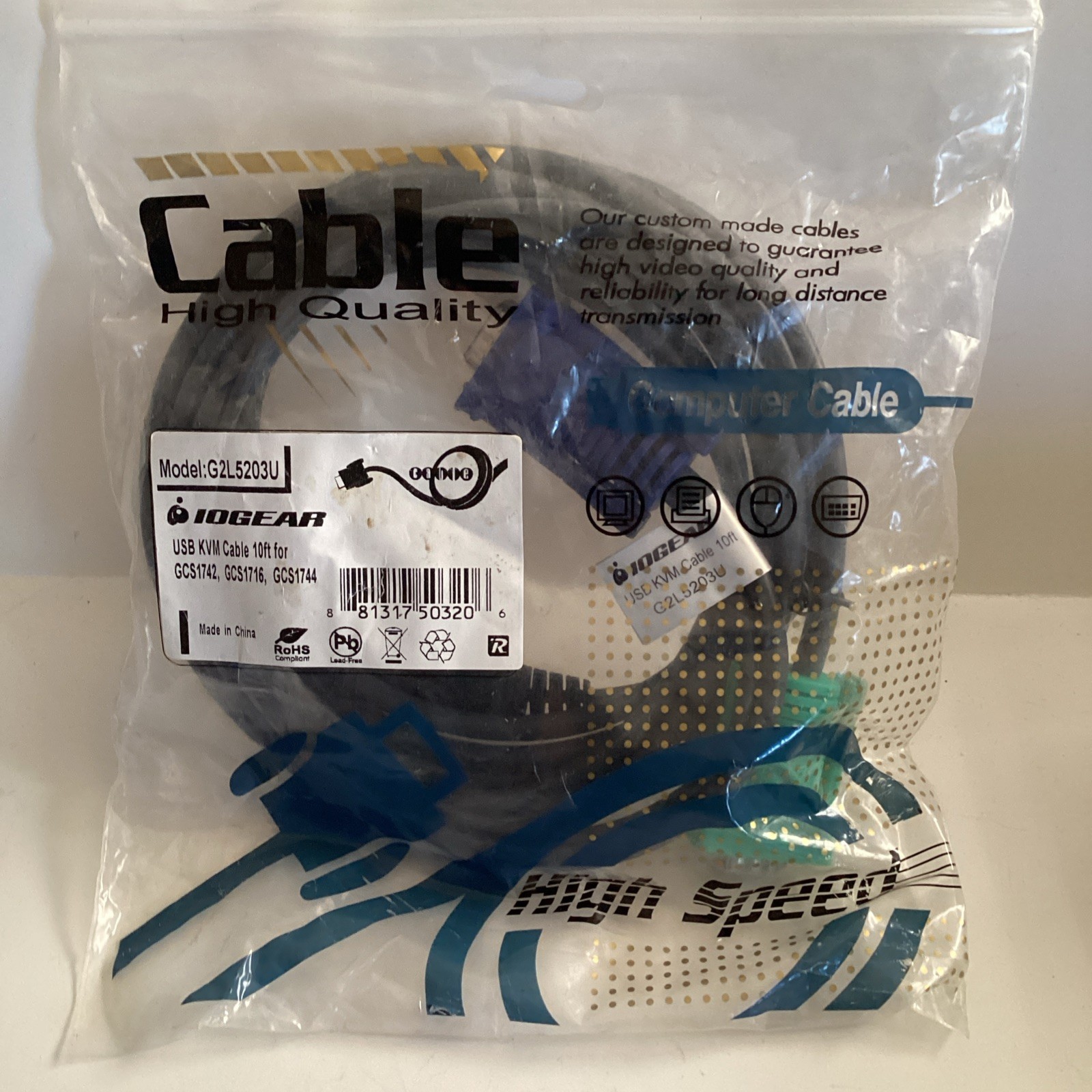 IOGEAR USB KVM Bonded Cable 10-Feet with USB and VGA Connections (G2L5203U)