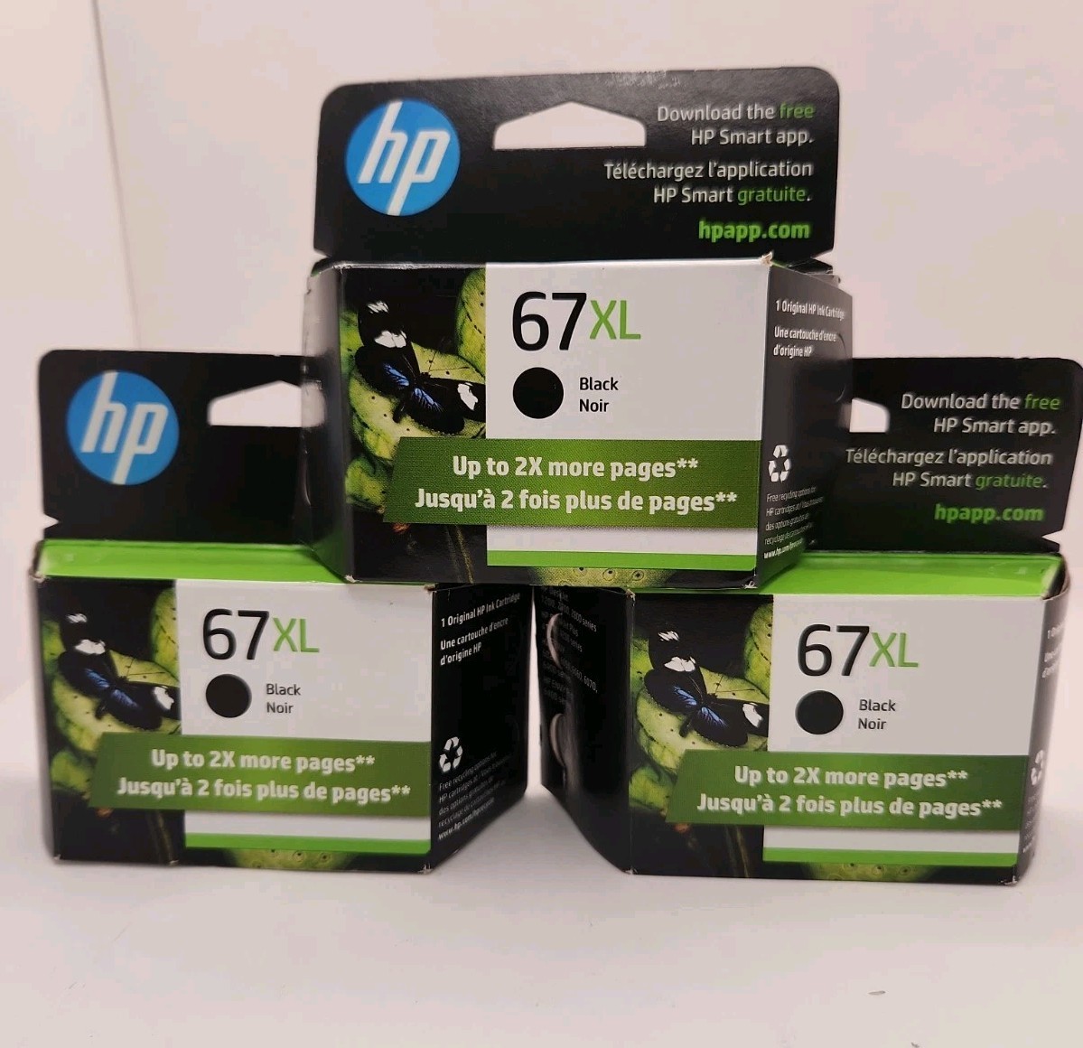 NEW HP 67XL Black High Yield Ink Cartridge 3YM57AN. Lot of 3