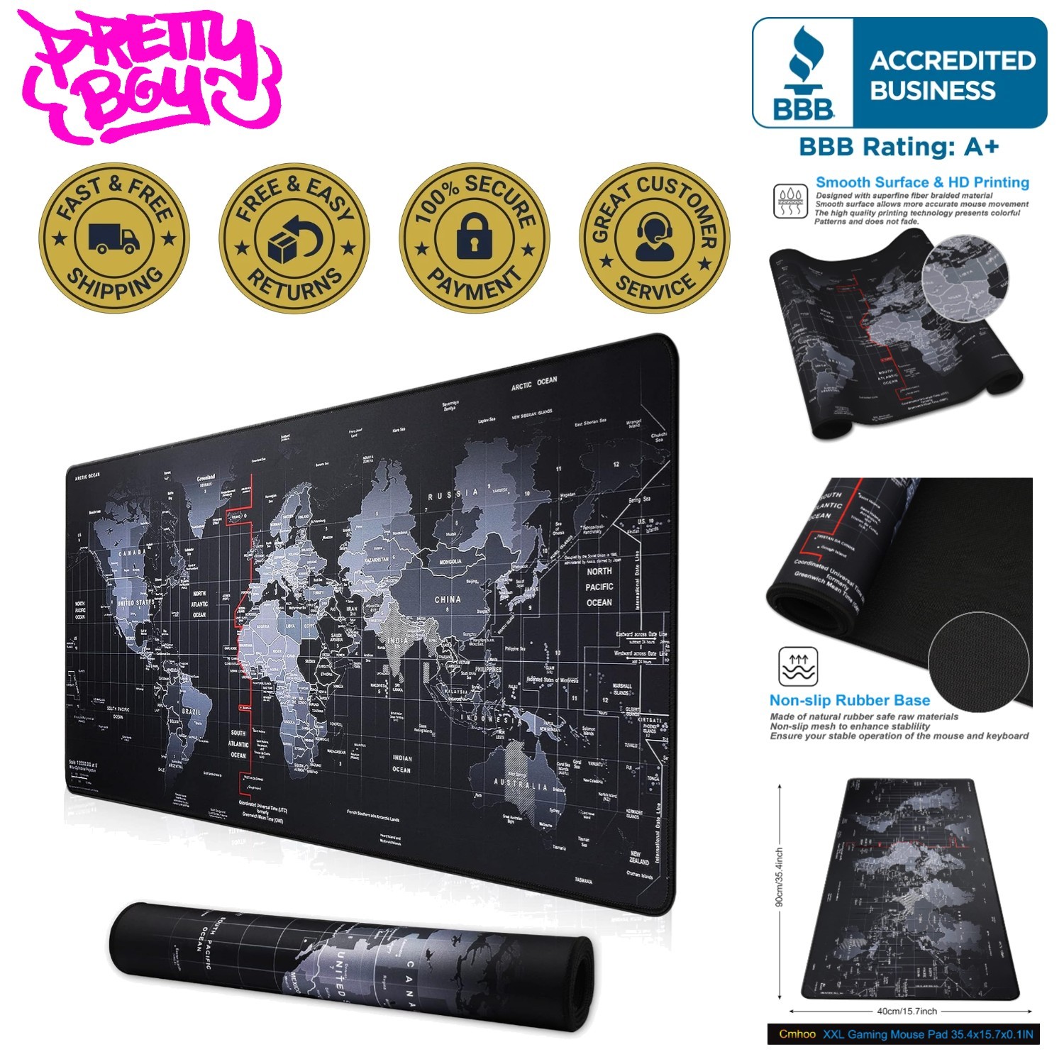 XXL Professional Gaming Mouse Pad 35.4x15.7 - Non-Slip Design for Precision
