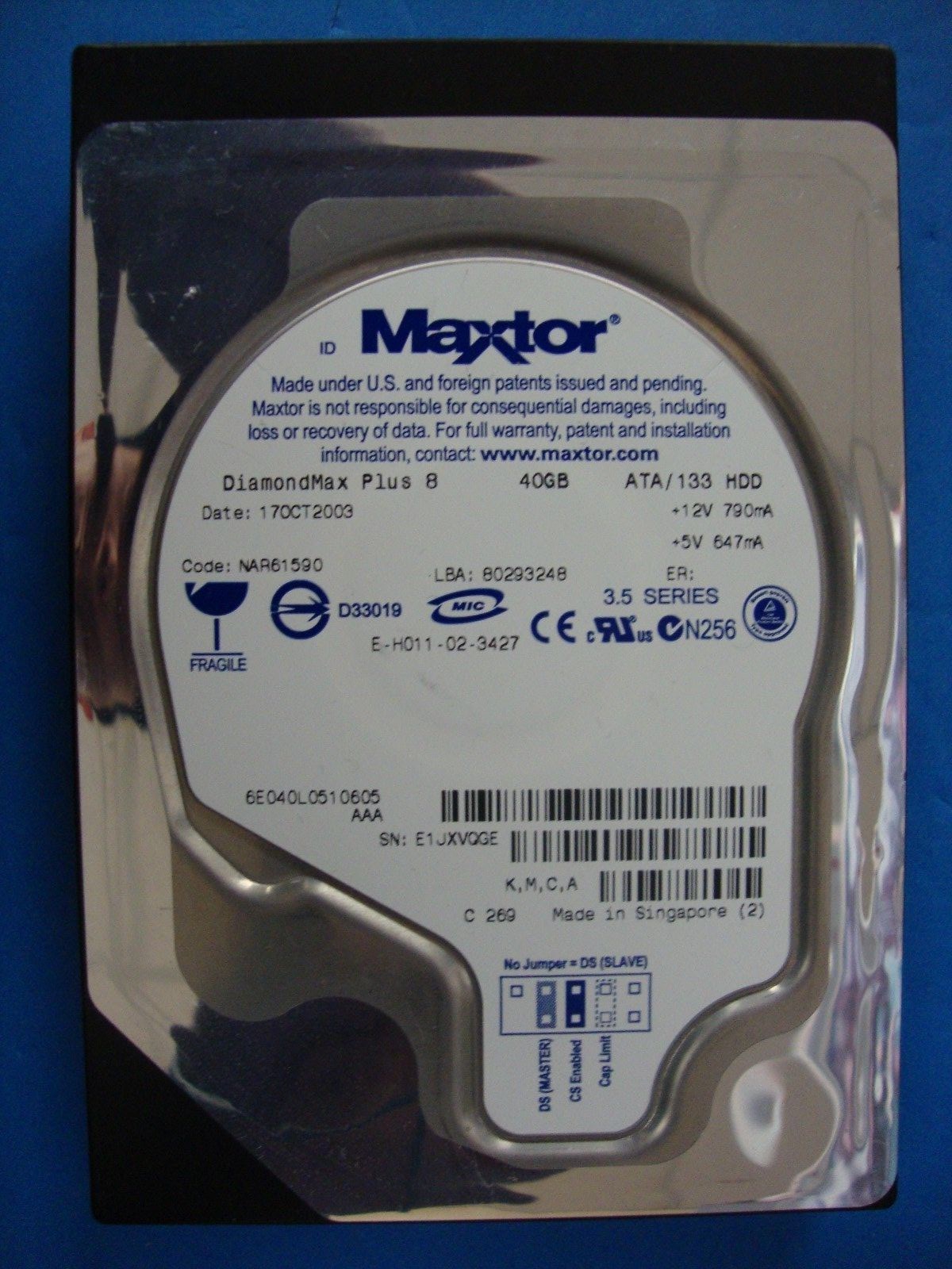Maxtor DiamondMax +8 NAR61590 IDE 40GB Hard Drive 6E040L0510605  K M C A  Tested