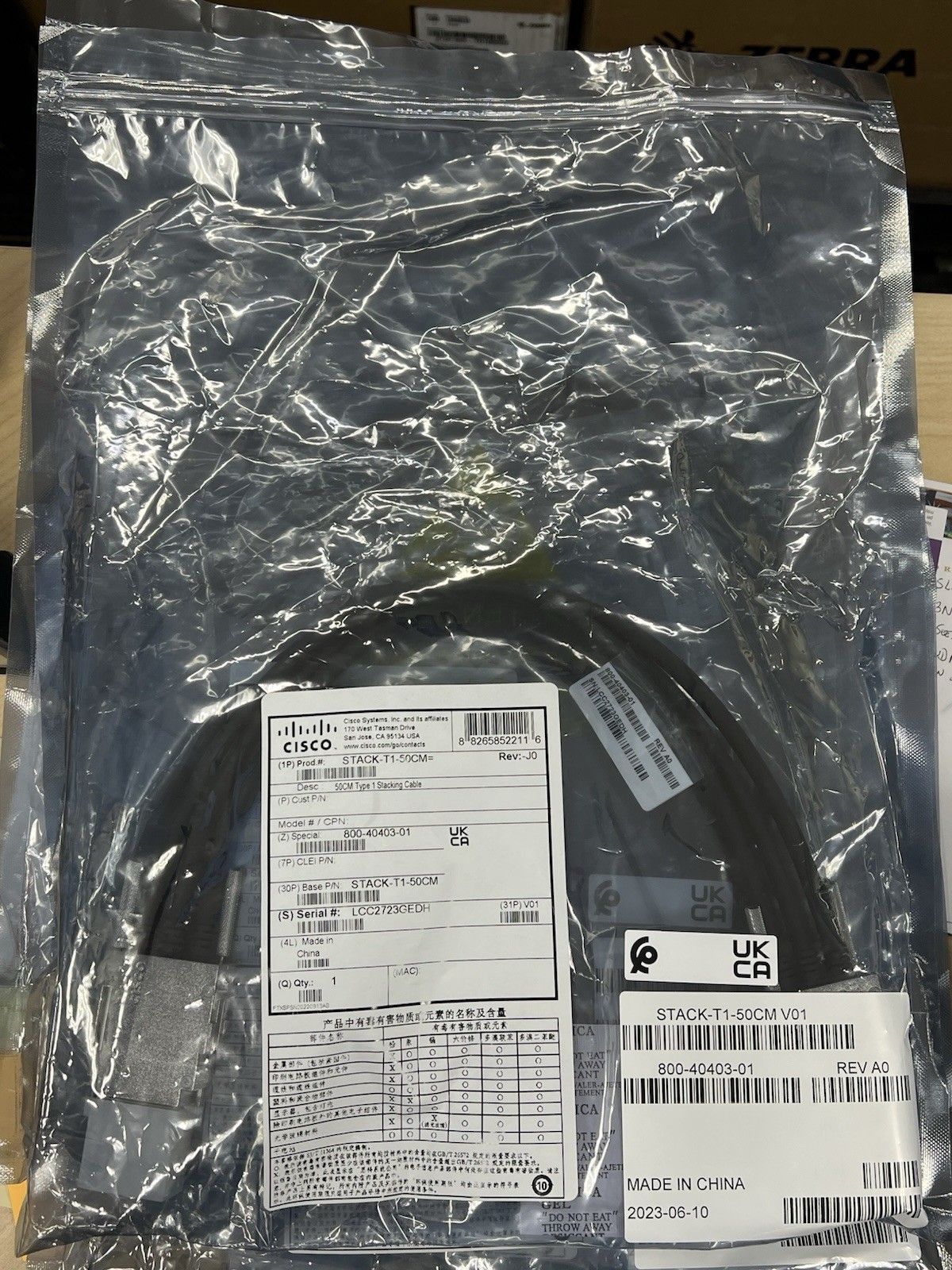 Cisco Stack-T1-50CM V01 Stacking Cable 800-40403-01 
