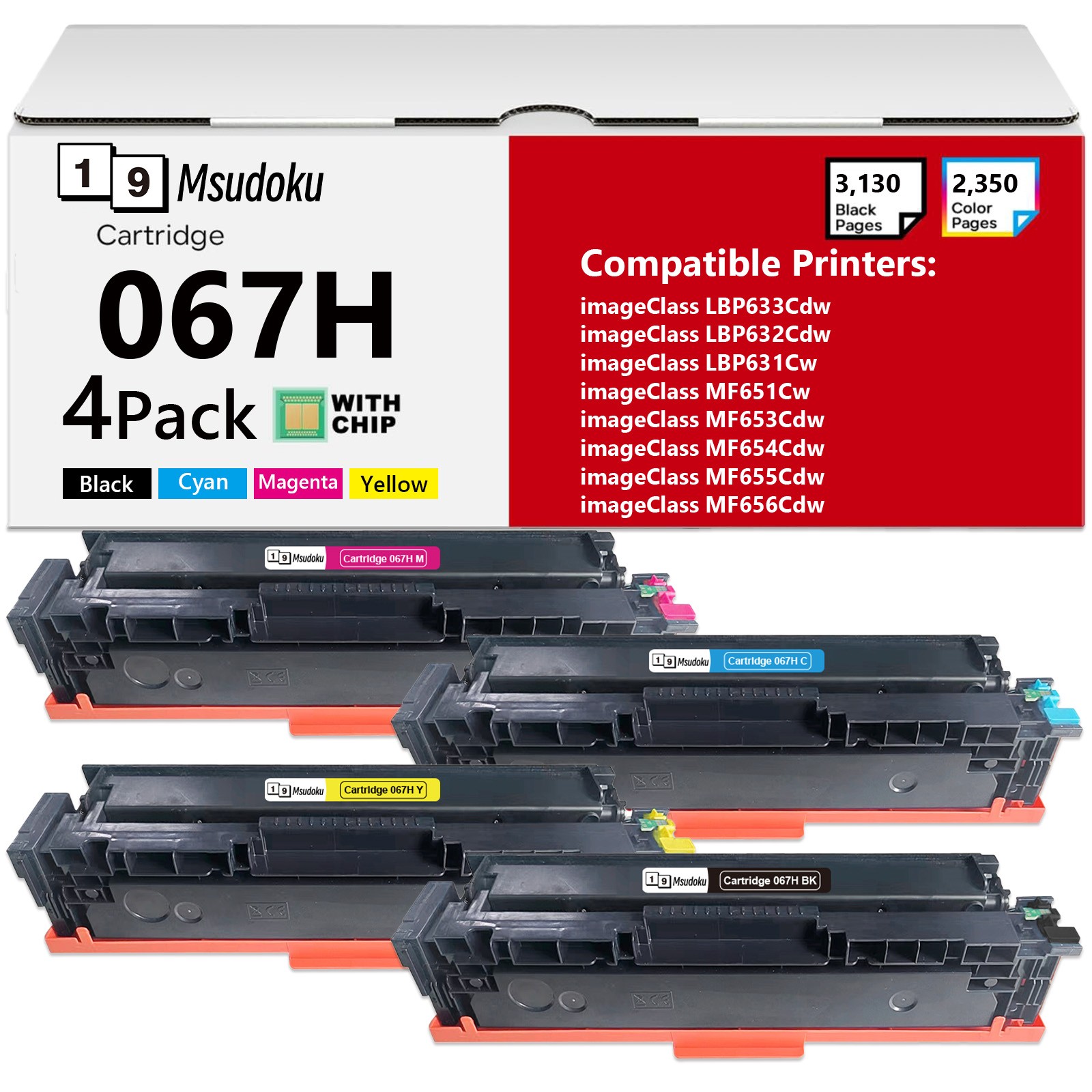 4PK Toner Cartridge Compatible With Canon 067& 067H LBP633Cdw LBP632Cdw MF656Cdw