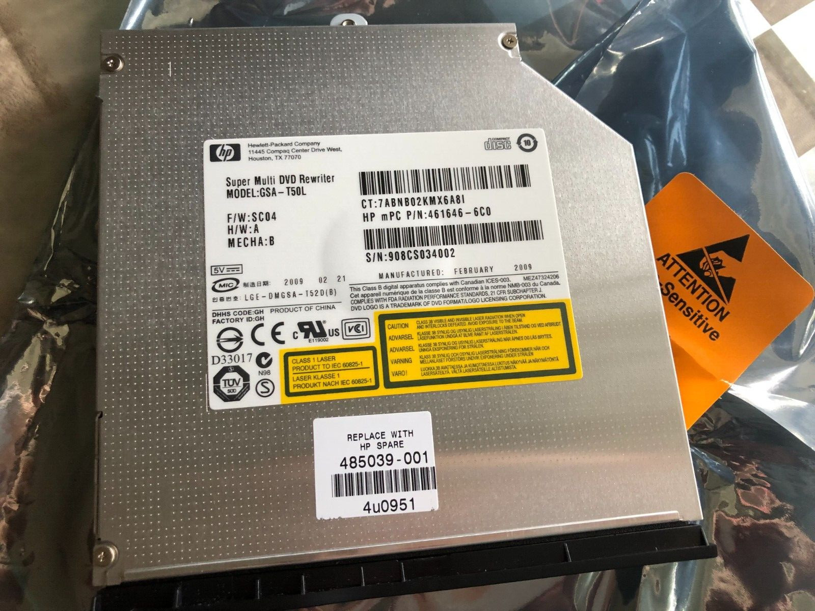 New HP Presario CQ50 DVD/RW SATA Lightscribe Burner 485039-001