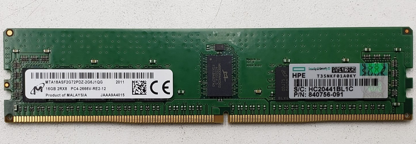 Micron 16GB PC4-2666V 2Rx8 DDR4-2666 ECC RDIMM Server MTA18ASF2G72PDZ-2G6J1QG.