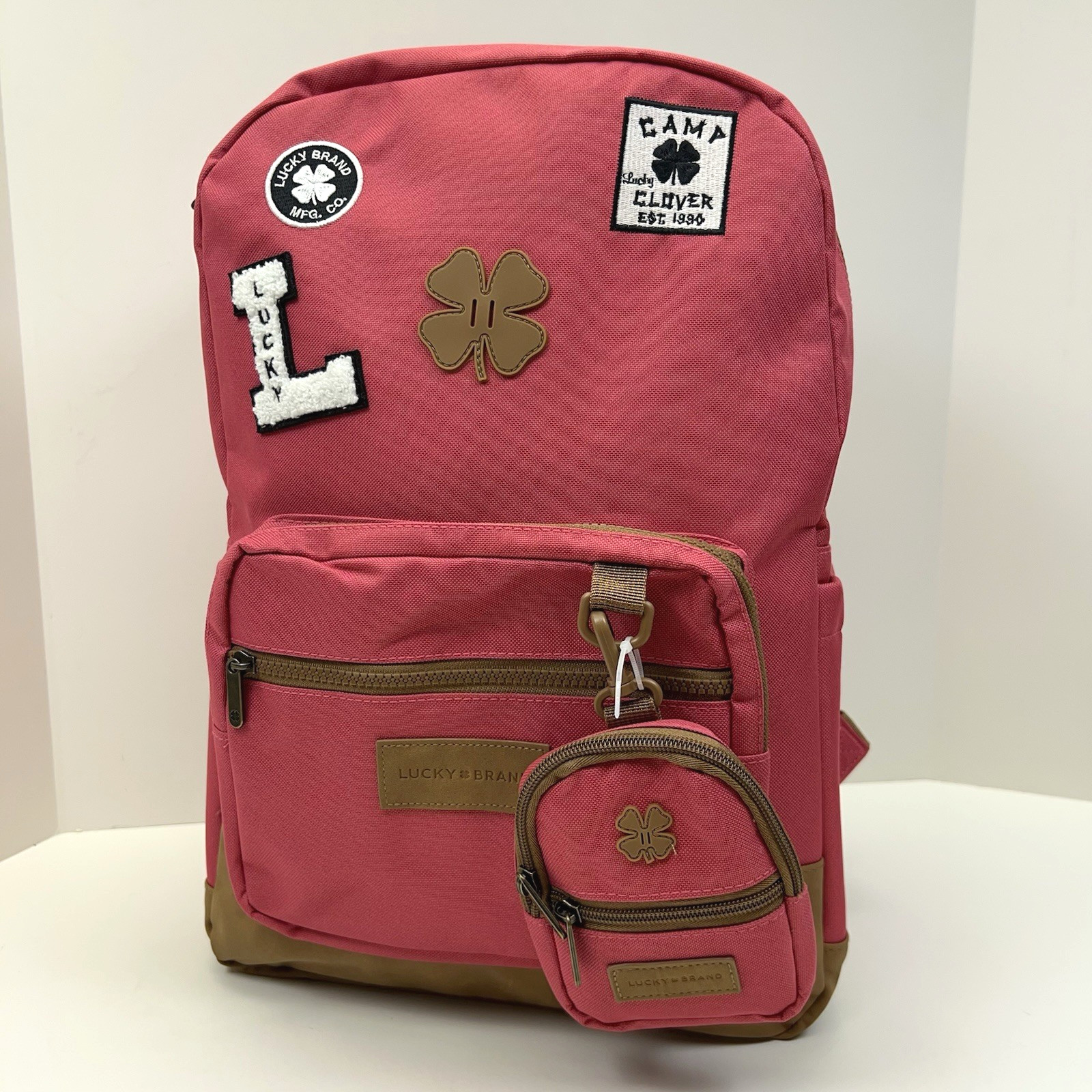 LUCKY BRAND Backpack 15" Laptop Mini Bookbag Charm Patches Pink Canvas Urban NWT