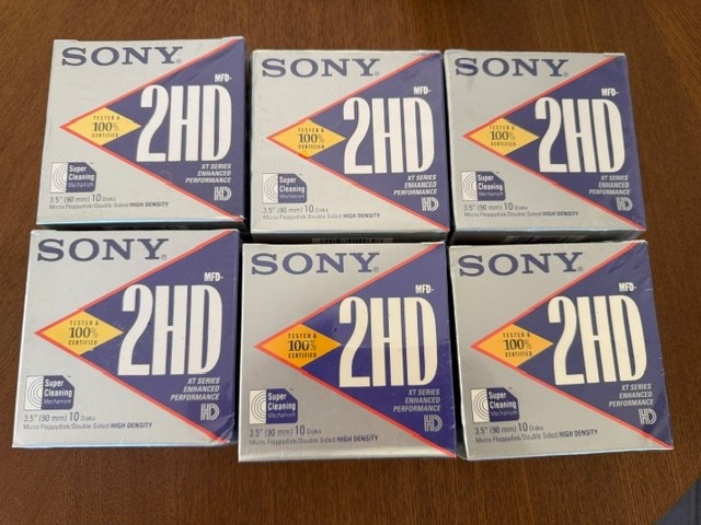 6 x 10 Pack SONY MFD-2HD 2MB 3.5 Micro Floppy Disc Double-Sided HD XT SEALED Lot