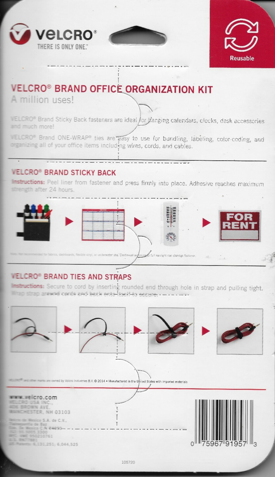 Velcro Brand Office Organization Kit NEW sticky back squares straps ties (L99)