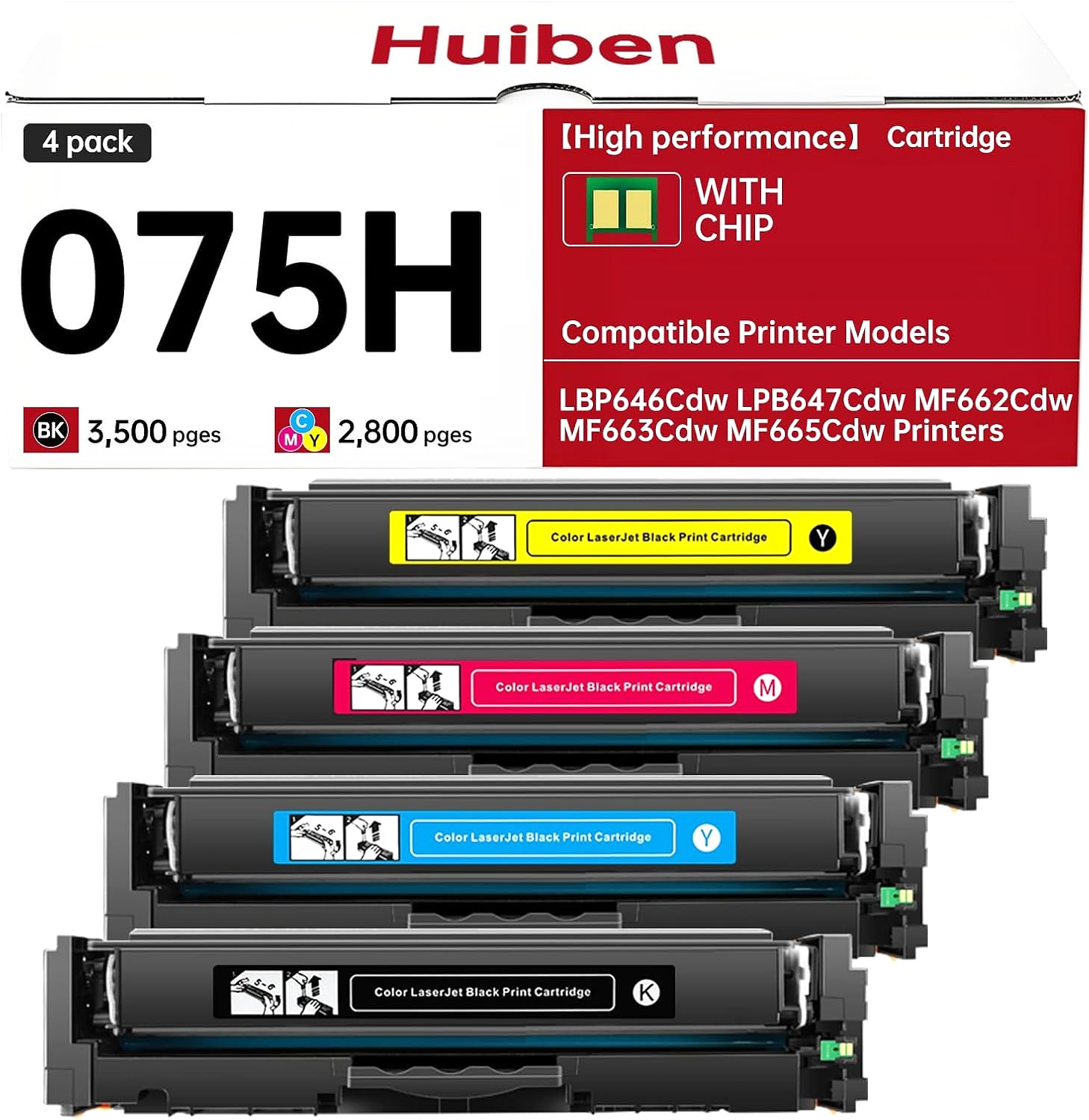 Toner Cartridge for Canon 075H Color imageCLASS MF662Cdw MF663Cdw MF660 Series