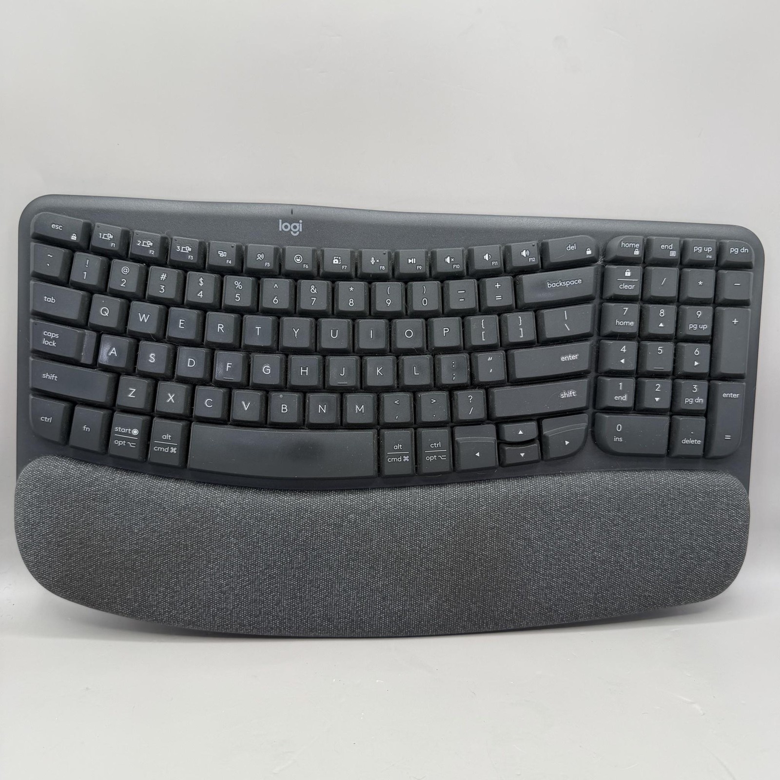 Logitech Wave Keys Wireless Ergonomic Keyboard Gray PC Bluetooth W/ Receiver