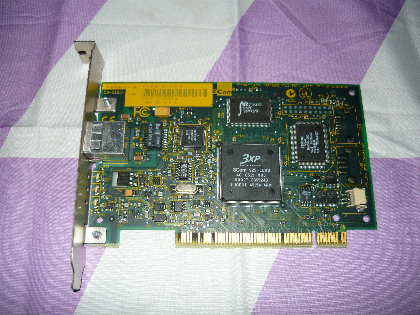 Vintage 3Com EtherLink 10/100 PCI NIC with 3XP Processor Used Ethernet Network