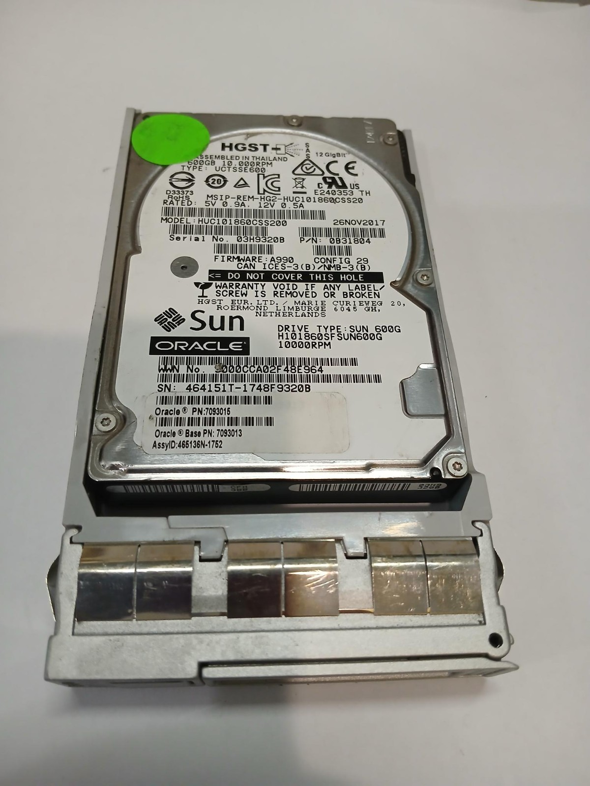 SUN ORACLE 7093015 7093013 600GB 2.5" SAS3 10K RPM HARD DRIVE W/CADDY