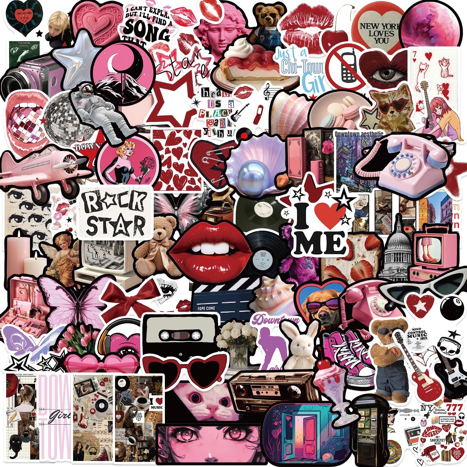100pcs Aesthetic Stickers | Downtown Girls Y2K Retro Sticker | Cool Pink