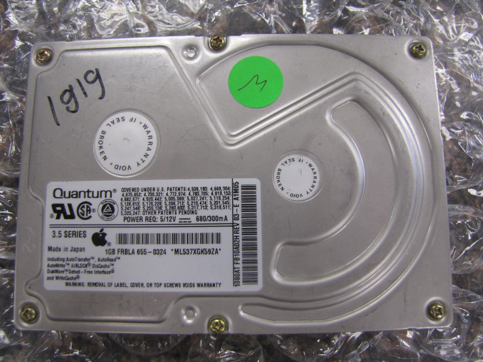 Quantum Fireball 1080AT Hard Drive 1 GB IDE 3.5 FB10A02H for Apple -WORKS -NG48