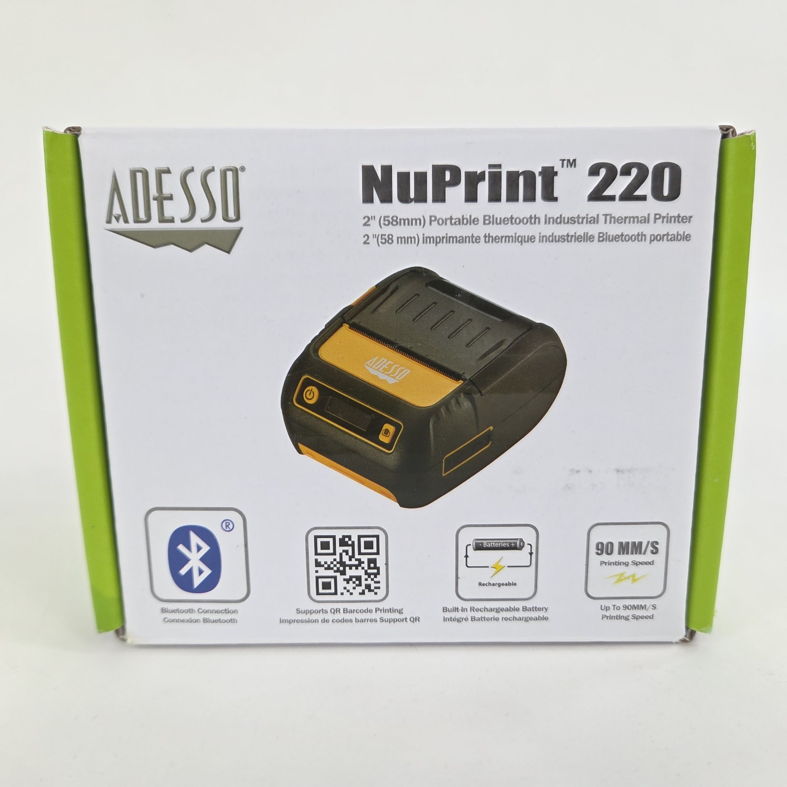 Adesso NuPrint 220, 2" 58mm Portable Industrial Bluetooth Thermal Printer