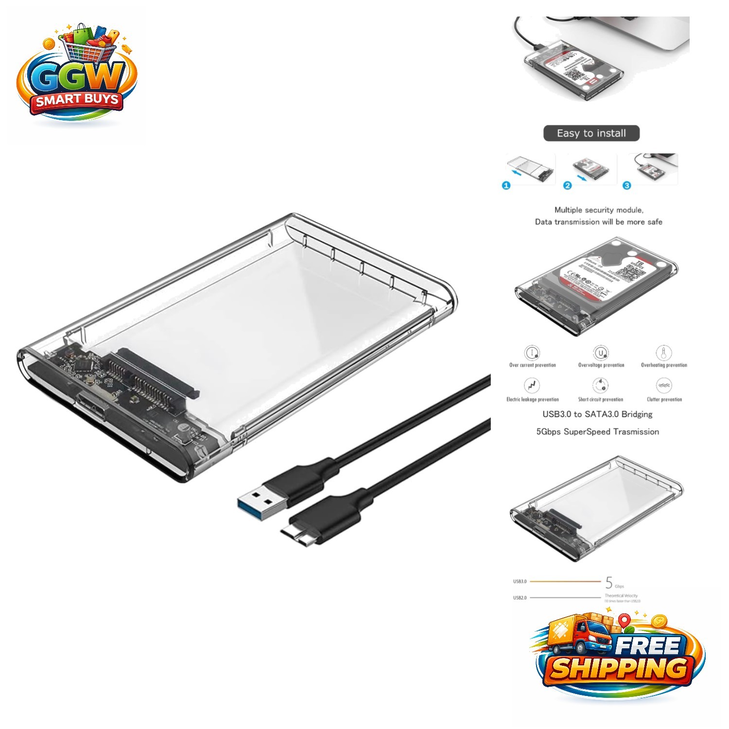 Compact 2.5 Inch External Hard Drive Enclosure with UASP for Fast Data Transfer