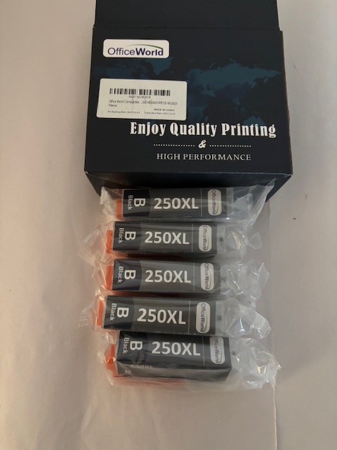 Office World Ink Cartridge  - “250XL Black” High Yield Lot Of 5 Ink Cartridges
