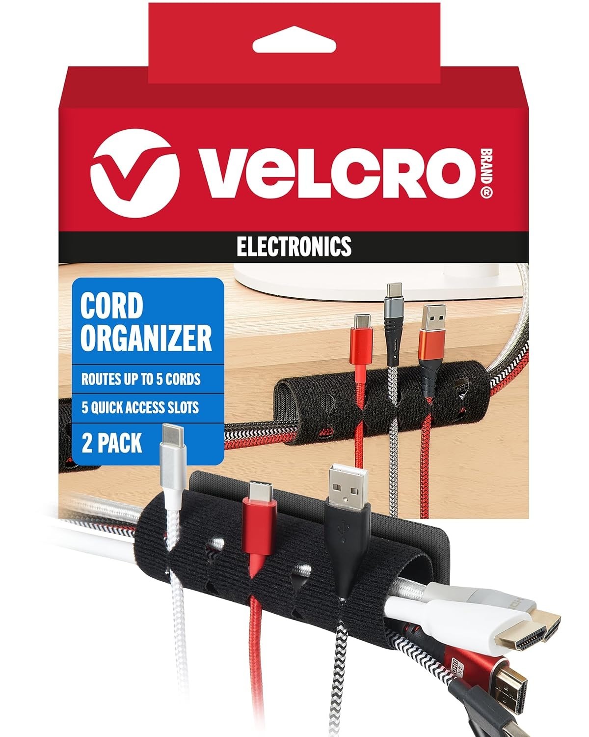 VELCRO Brand Cord Organizer for Desk & Nightstand, Valentine’s Gift for Him.
