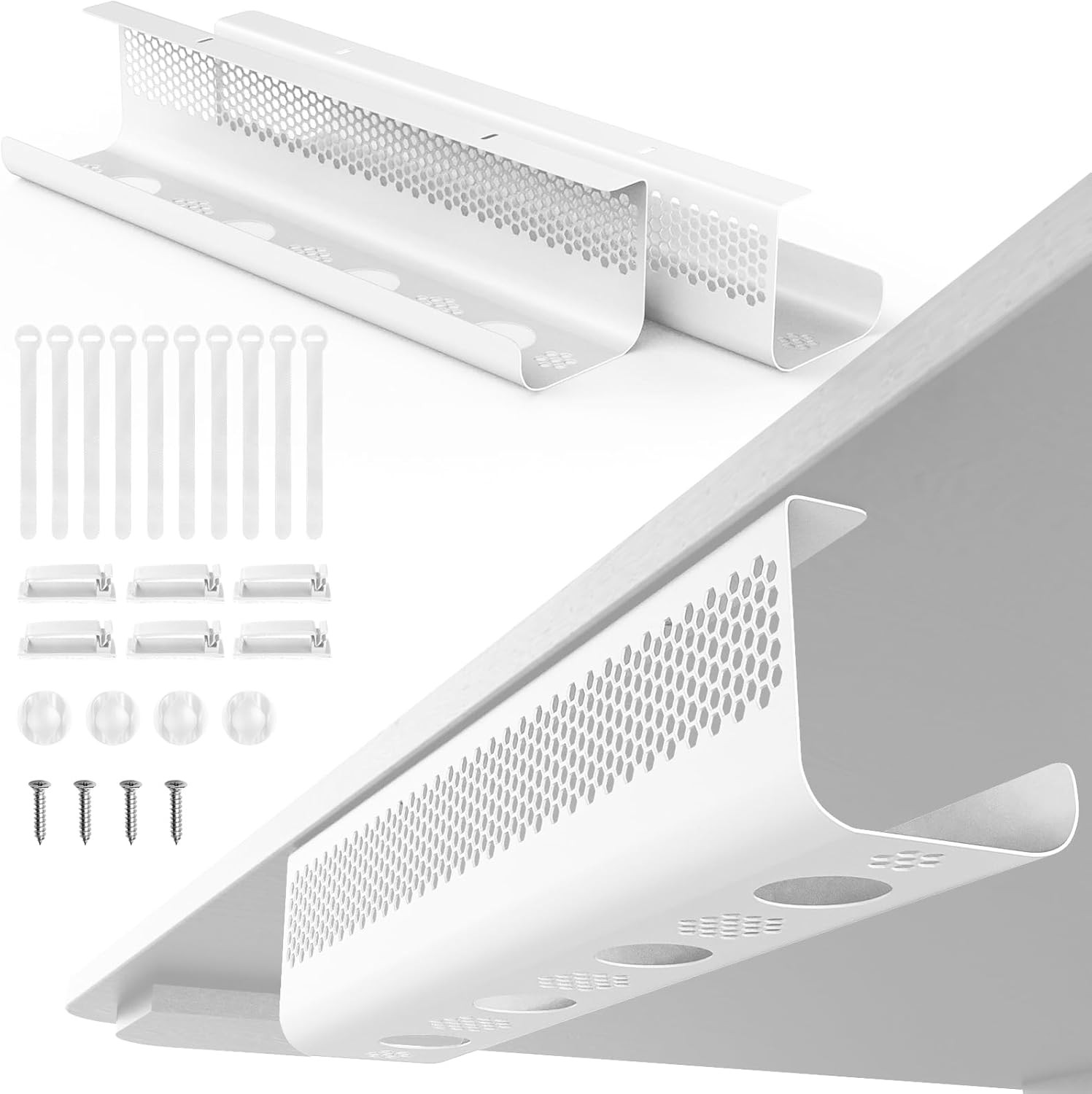 KHAMAL Cable Management under Desk 26PCS - Cable Management Tray Kit Ventilated