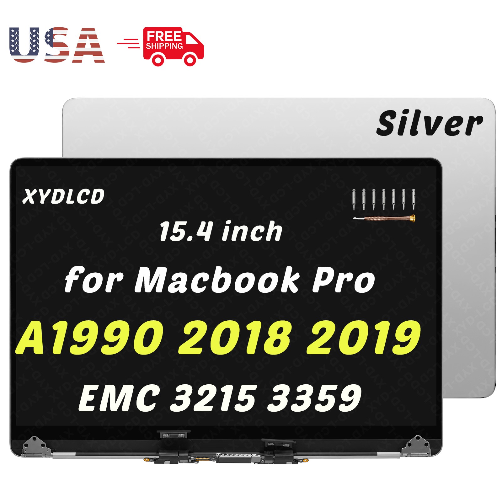 for MacBook Pro A1990 2018 2019 True Tone LCD Screen Display Replacement Silver