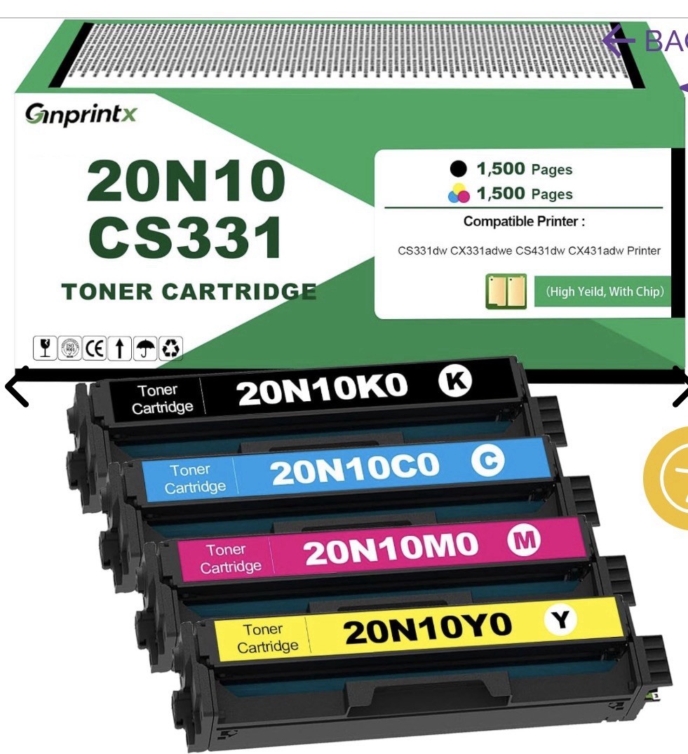 CS431 CX431 CX331 CS331 Toner 4-Pack CMYK 20N10K0 20N10C0 20N10M0 20N10Y0
