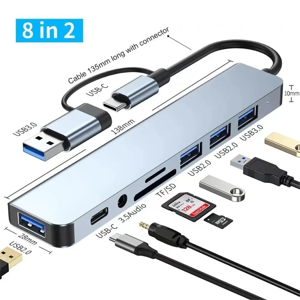 8 in 2 USB-C Hub Type C To USB 3.0 4K HDMI PD Adapter For iPhone Macbook Pro/Air